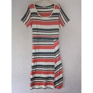 SweetSalt Striped Midi Dress Women's XXL White Orange Multi Side Slit Scoop Neck